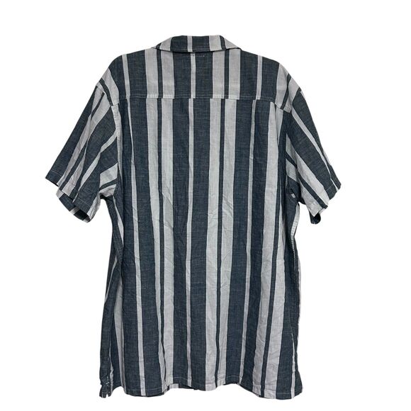 Reef Men’s Button Up Shirt XXL Blue White Striped Short Sleeve 100% Cotton - Picture 2 of 8